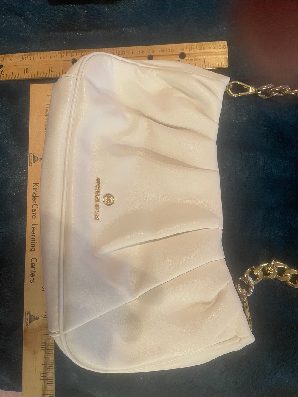Michael Kors Cream Pleated Shoulder Bag with Gold Chain